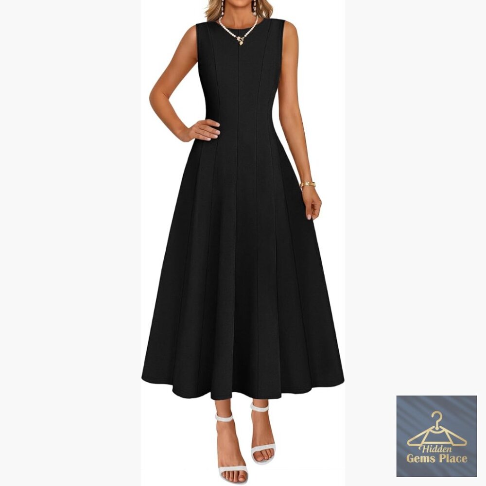 Sleeveless A-Line Midi Dress, Stretchy Knit, Formal Cocktail Wear NWT - Picture 2 of 12